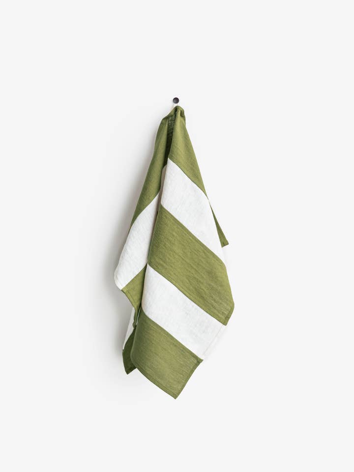 Striped linen tea towel in Forest green | Zero-waste for wholesale by MagicLinen (We handle U.S. import procedures for you)