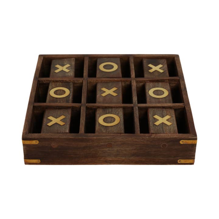 Sagebrook Home - Wholesale Board Game - Board Game - Brown Wood/Metal Revolving Tic Tac Toe, 10 in.7