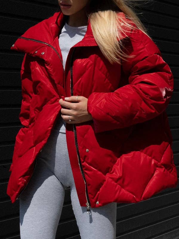 Långa ärmar Lös vadderad kappa med dragkedja för wholesale av StyleGalX