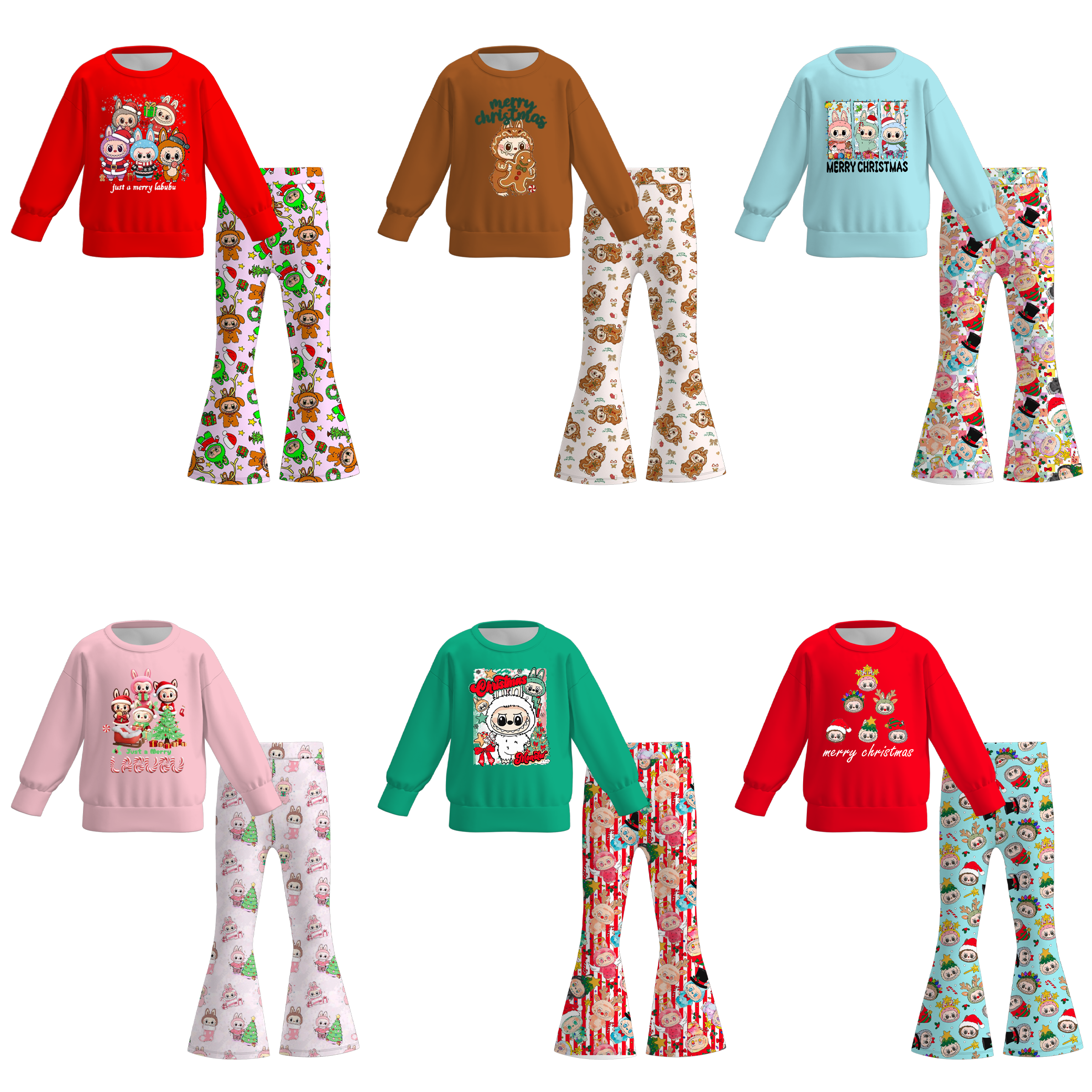 Auraquise - Wholesale Top & Pant Set - Kids - Girls 2 Pieces Labubu Themed Printed Top + Pant Set6