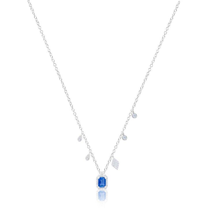 Collier Pendentif en Or Blanc 14k avec Saphir Bleu et Diamant pour la vente par Meira T