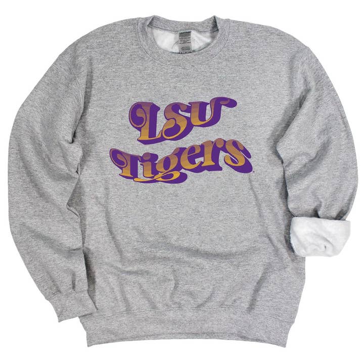 Louisiana State University Retro Wave Crewneck Fleece for wholesale by Kickoff Couture