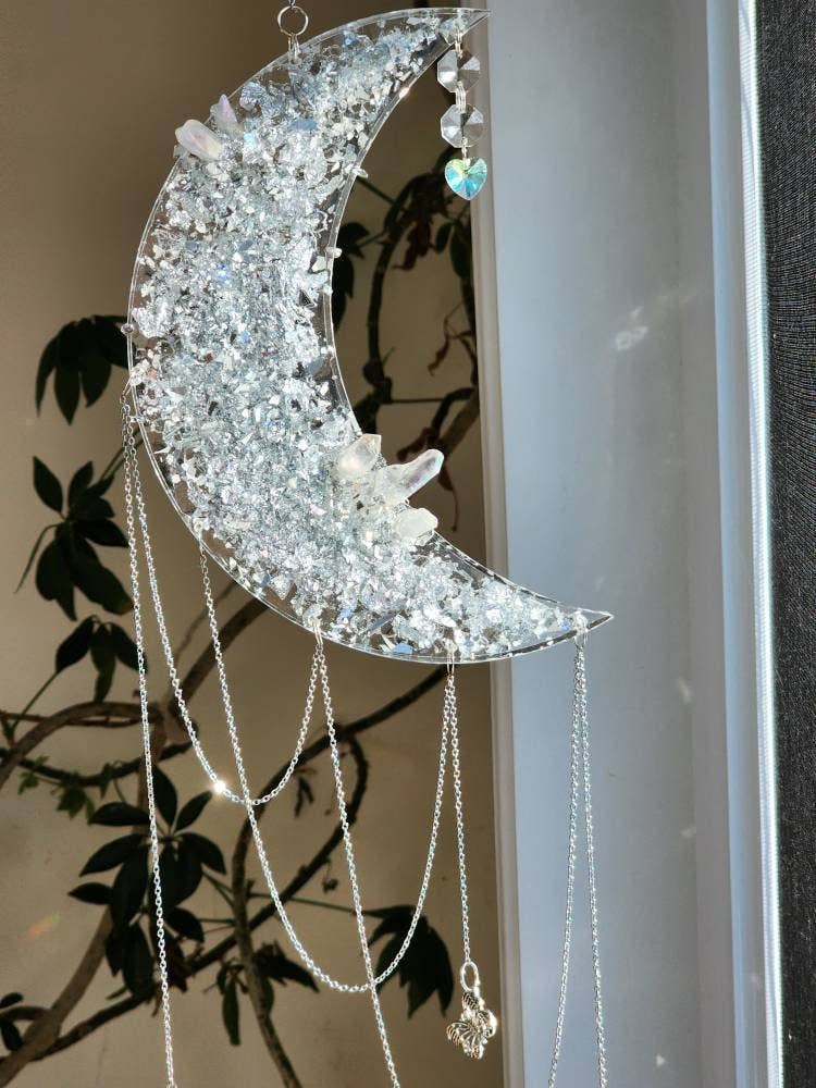 Grey Stone boutique - Vente Attrape-soleil - Attrape-soleil en cristal de quartz : Créateur d'arc-en-ciel à flocons d'argent2