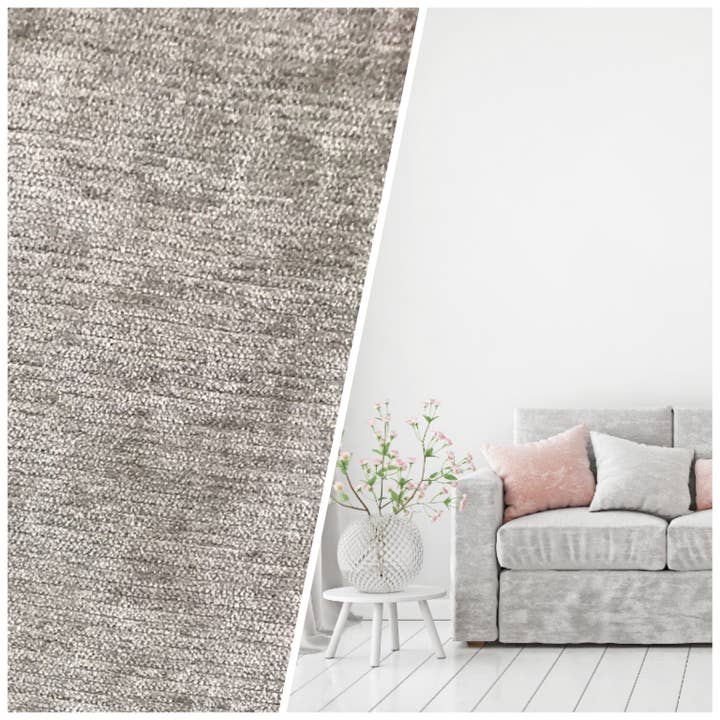 SWATCH: Designer Velvet Chenille Fabric - Antique Silver Gray - Upholstery for wholesale by Fancy Styles Fabric