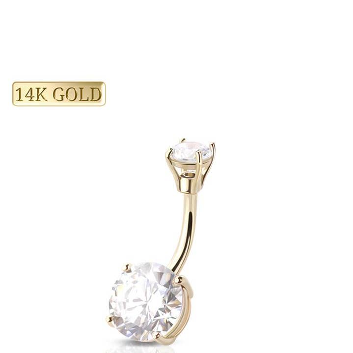 14 KARAT GOLD DOUBLE PRONG SET ROUND CZ NAVEL RING for wholesale by CRAVE