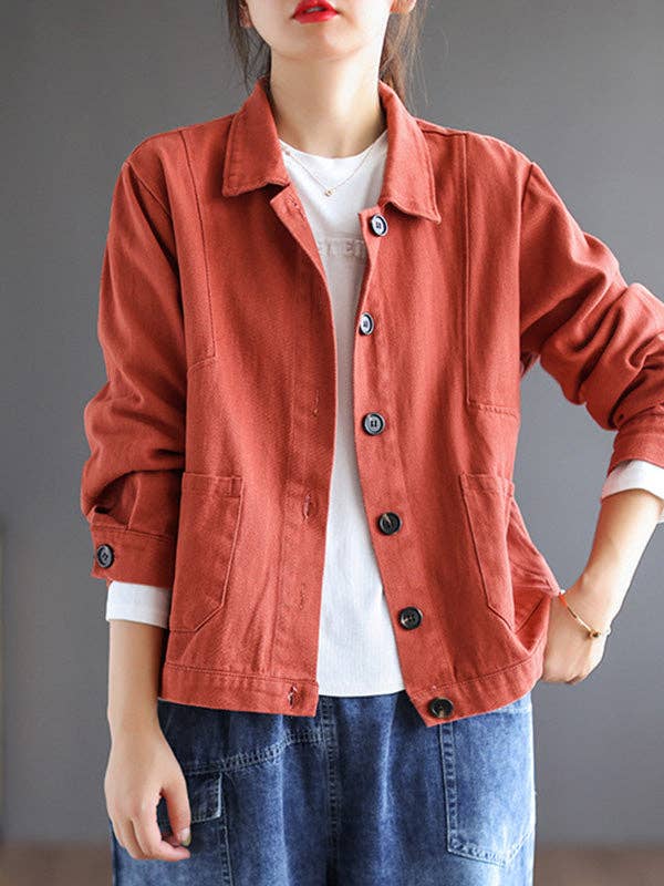 Plush Looks - Wholesale Jacket - Women's - Vintage Loose Long Sleeves Buttoned Solid Color Lapel Collar Outerwear4