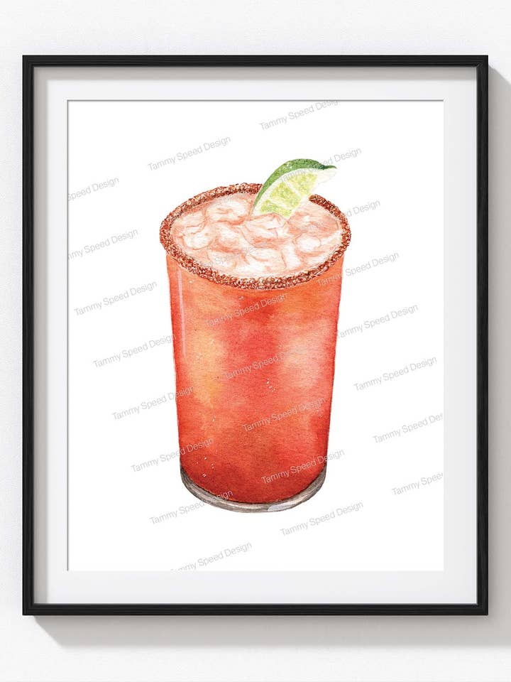 Michelada Art Print, Watercolor Cocktail Print for wholesale by Tammy Speed Design