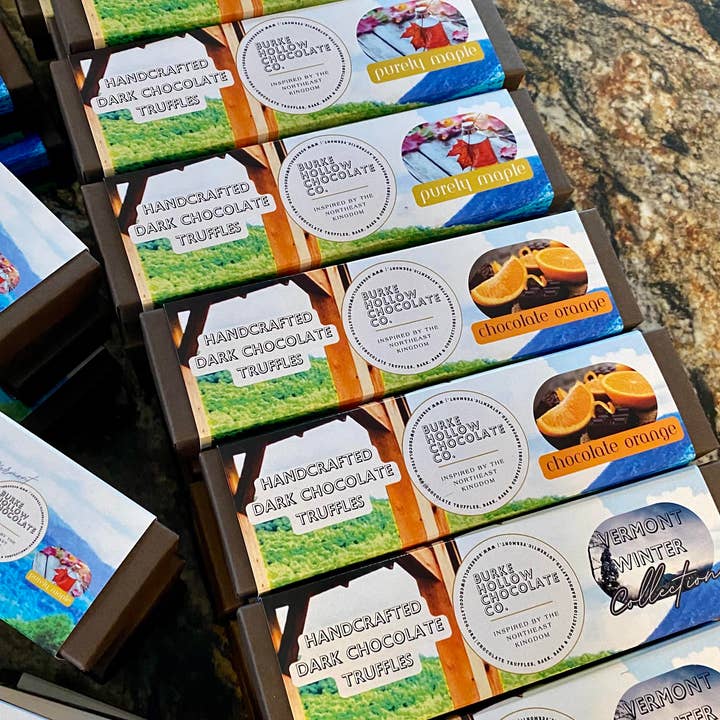 Burke Hollow Chocolate Co. - Wholesale Chocolate Box - VT Winter Collection Handcrafted Dark Chocolate Truffles