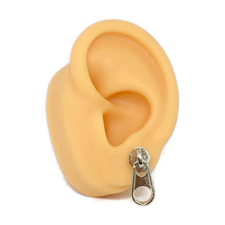 Zipper Stud Earrings | Sterling Silver Plated Dangle Unisex for wholesale by Gifts From The Crypt