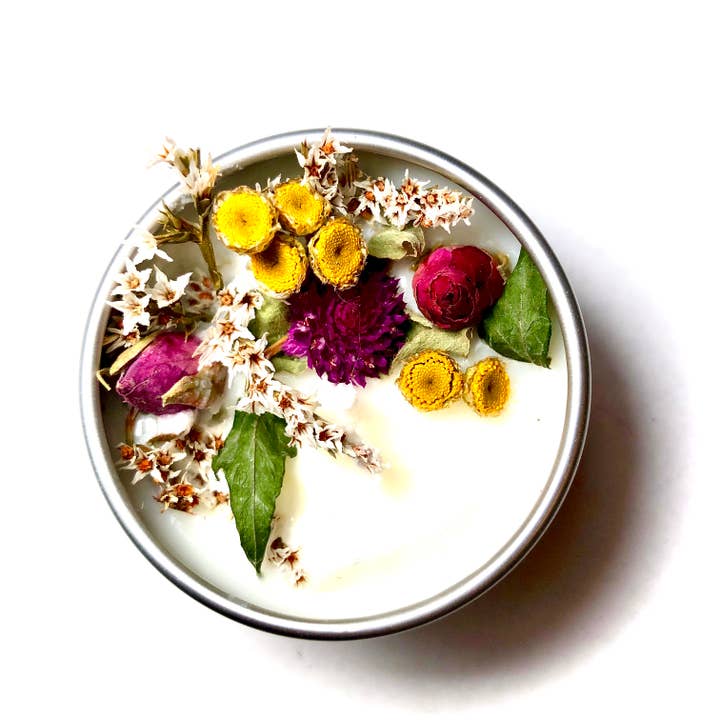 No Ennui - Wholesale Travel Candles - "Wildflowers" Botanical Soy Candle with flowers
