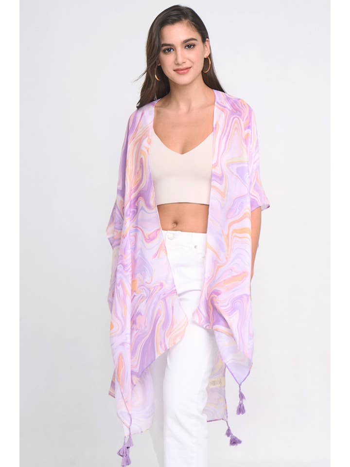 Hana - Wholesale Kimono - Women's - Swirl Print Tassel Summer Kimono Cover Up
