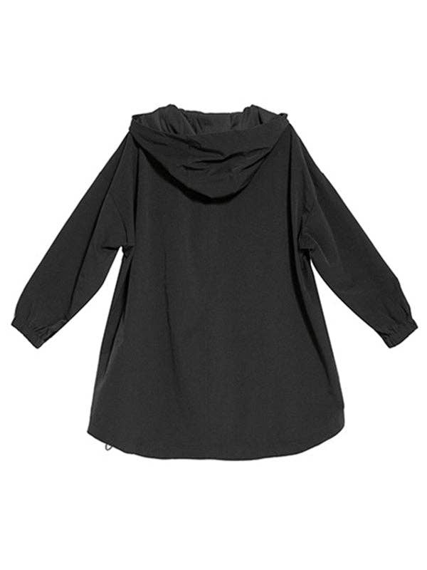 BLACK Fashion Irregularity Loose Solid Color Zipper Hooded Outerwear for wholesale on Faire18