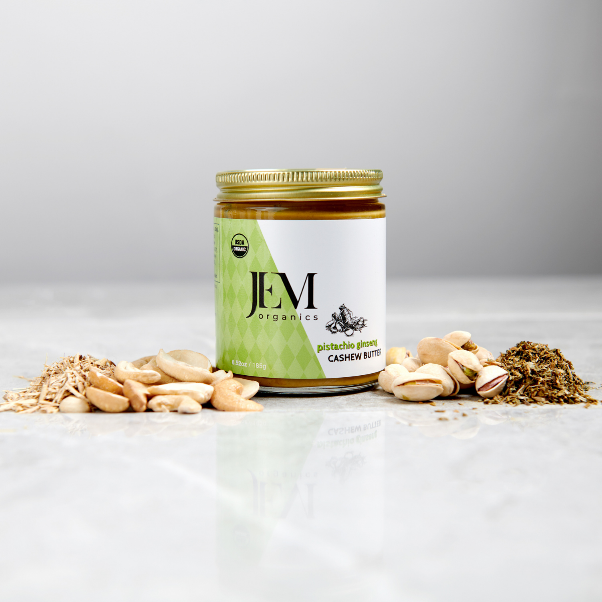 JEM Organics - Vente Beurres de noix - 6,52 oz JEM Organics Pistache Ginseng Beurre de noix de cajou2
