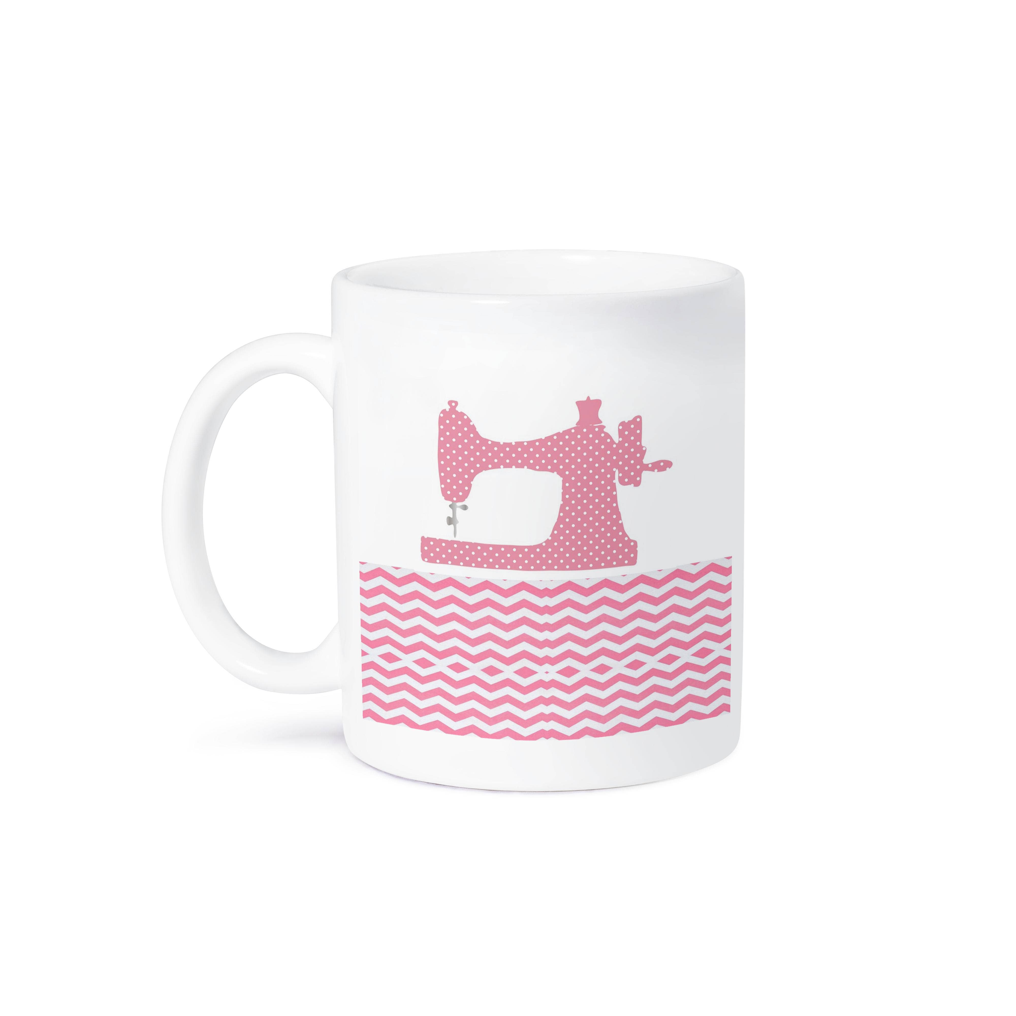 3dRose - Wholesale Coffee Mug - 3dRose, Image of Pink Dot Sewing Machine On Chevron, Mug8