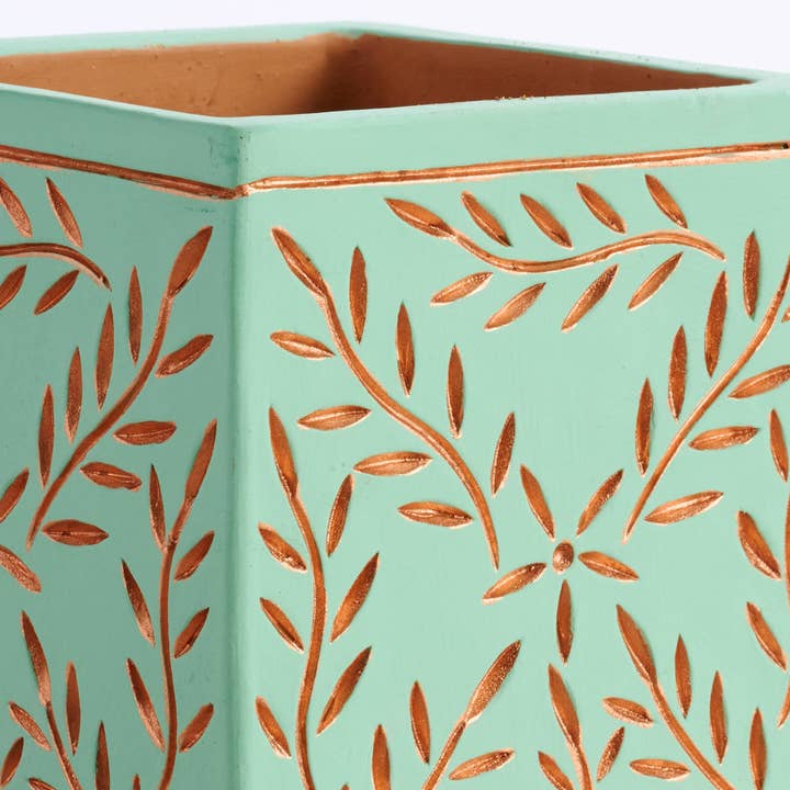 Ten Thousand Villages - Wholesale Plant Pot - Tila Terracotta Debossed Leaf Planter