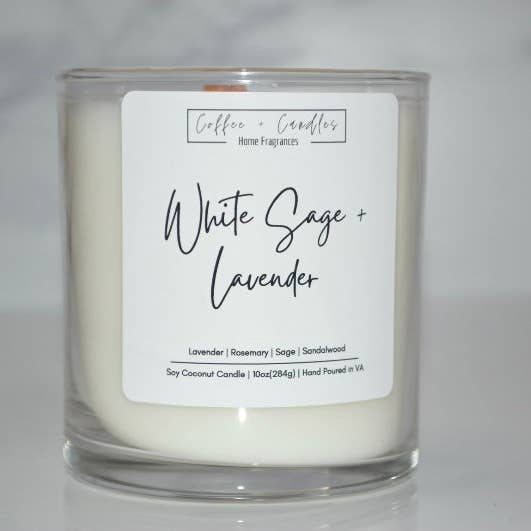 White Sage + Lavender Candle for wholesale by Coffee + Candles LLC
