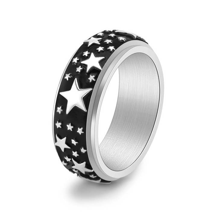 Perimade & Co. LLC – wholesale Band/stacked ring – Custom Star Anxiety Fidget Spinner Ring in Stainless Steel1