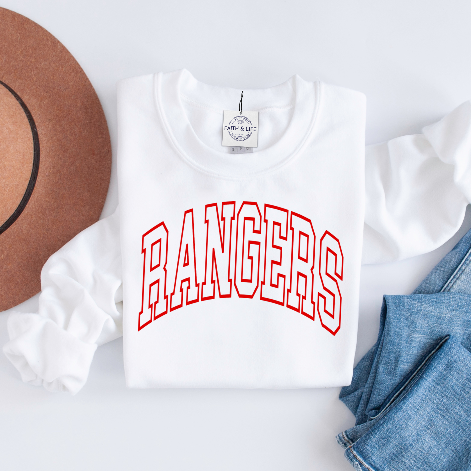 Faith & Life Christian Brands - Wholesale Graphic Sweatshirt - Women's - Custom Shop Name Varsity Letter Local Spirit Sweatshirt15