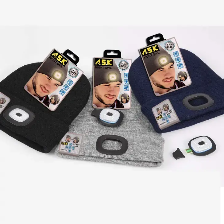 K & S WHOLESALE INC - Wholesale Beanie - Unisex - ASK Beanie Hat with LED Light 24 CT Loose/Refill - Assorted3