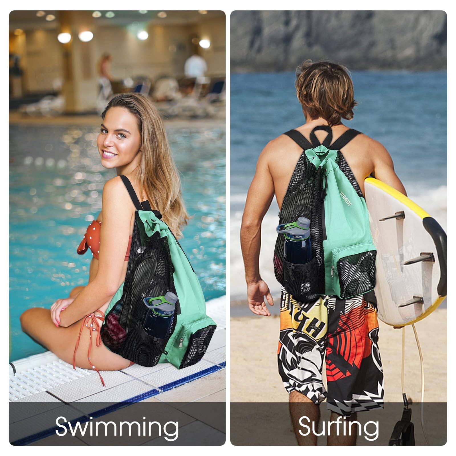 wandf - Wholesale Beach Bag - WANDF Mesh Drawstring Backpack with Wet Pocket Beach Bag109