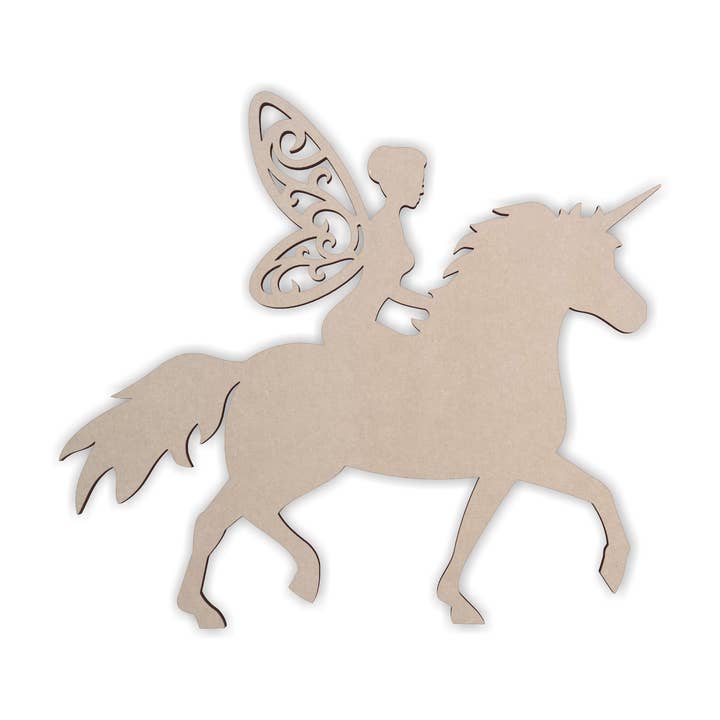 Fairy Riding Unicorn in houten vorm - houten uitsparing, kunst aan de muur voor wholesale door Jess and Jessica