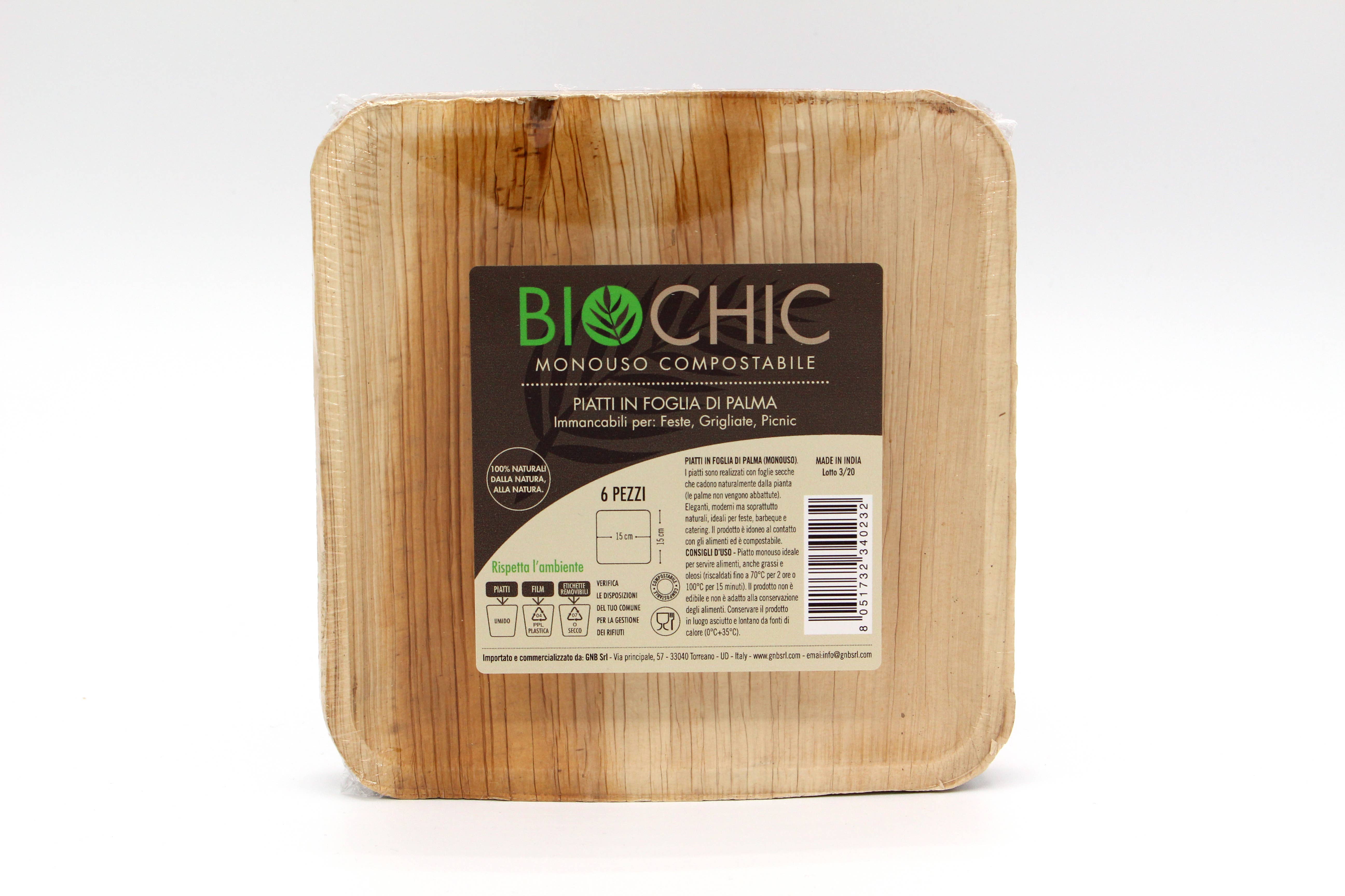 GNB S.r.l. (BioChic) - Wholesale Disposable Plate - Compostable palm leaf plate Square 15x15cm3