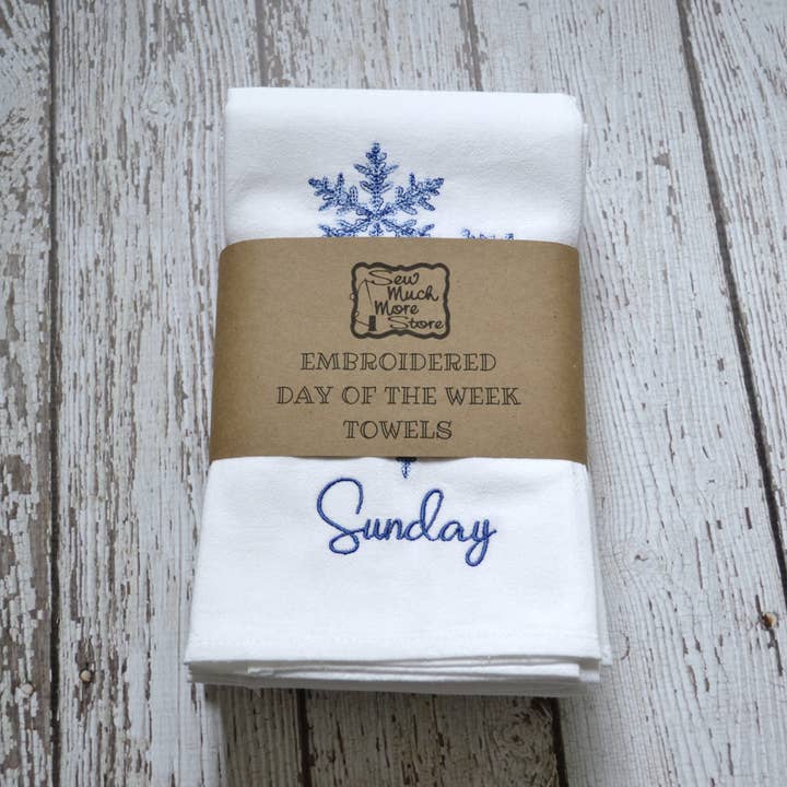 SewMuchMoreStore - Wholesale Tea Towel - Embroidered Day of the Week Towels - Snowflakes, 7 Pack2
