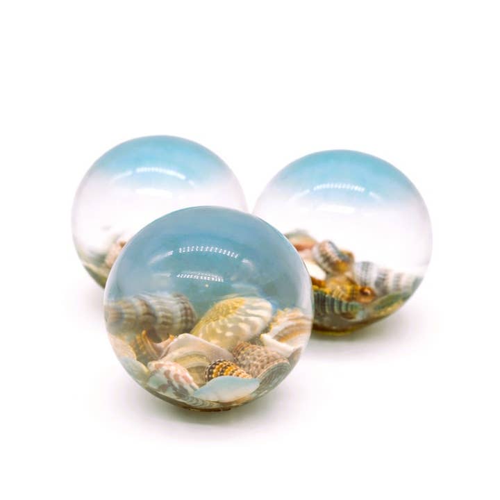 JEMS of the Sea - Wholesale Decorative Tabletop Object - Tiny Ocean Sphere-Made w/ Eco-Friendly Resin, Shells, Sand 10