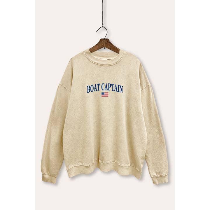SWEATSHIRT DÉLAVÉ MINÉRAL GRAPHIQUE CAPITAINE DE BATEAU pour la vente par VINTAGE POINT USA