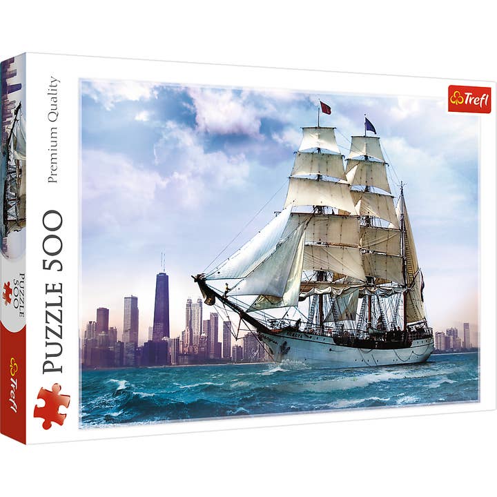 500-teiliges Puzzlespiel „Segeln in Richtung Chicago“, Michigansee, Skyline der Stadt, Puzzles für Erwachsene, Trefl 37120 für den Großhandel von CASTORLAND by Bridge Toys