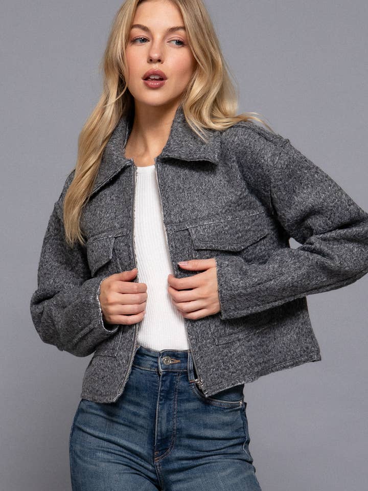 ..SI-27003 Langærmet Bouclé Kort Jakke for engroshandel hos 42POPS