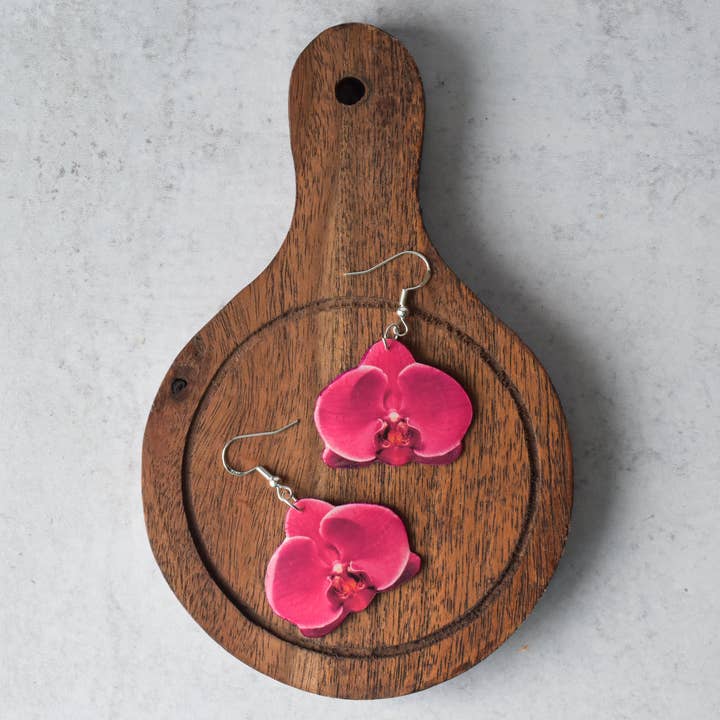 For the Love of Foliage - Wholesale Dangle Earrings - Magenta Orchid Bloom Plant Earrings | Blossom Earrings2