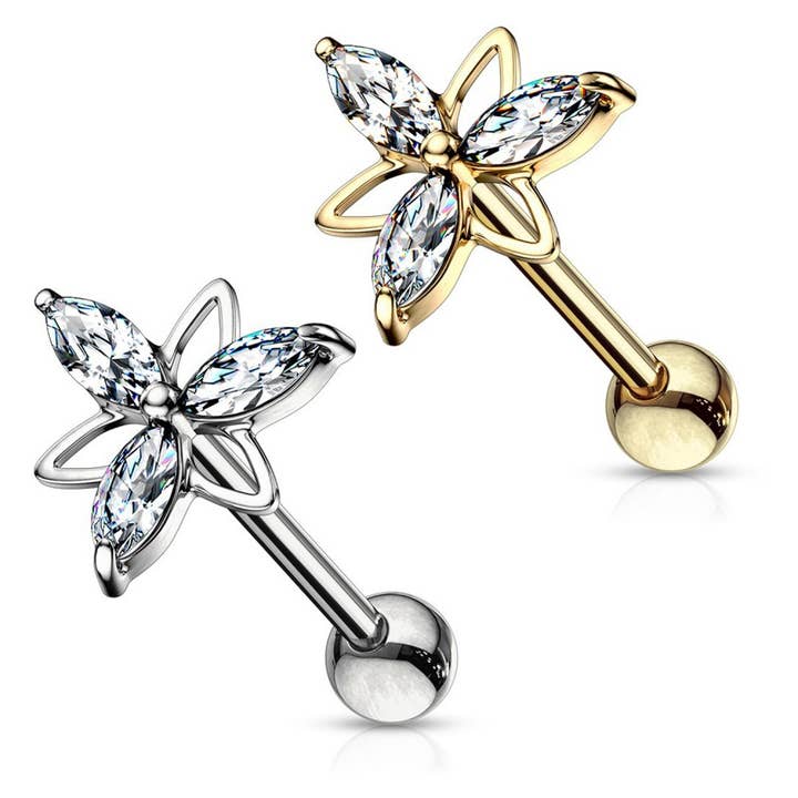 Awaken – Brinco único por atacado – Piercing de barra de orelha de flor de cristal oval - PO-4661