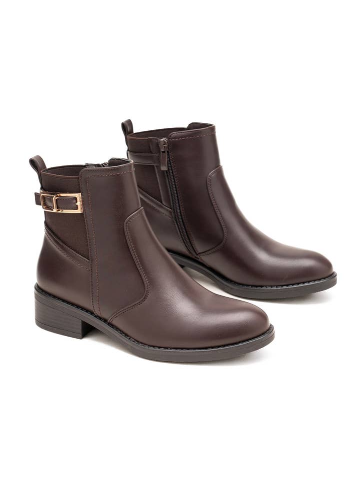 C'M PARIS - Wholesale Chelsea Boots - Women's - Elastic Strap Ankle Boot with Golden Buckle 683254