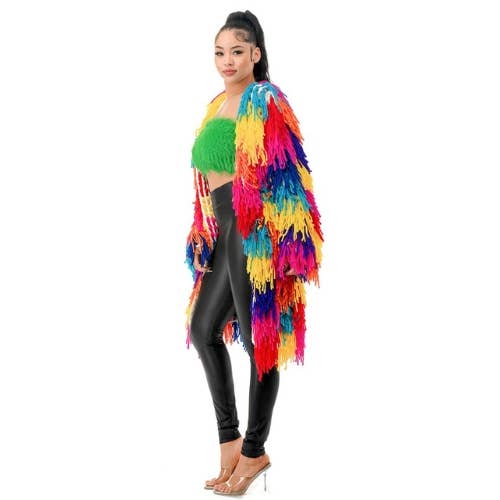 MULTI ALL OVER FRINGE CARDIGAN LONG for wholesale on Faire1