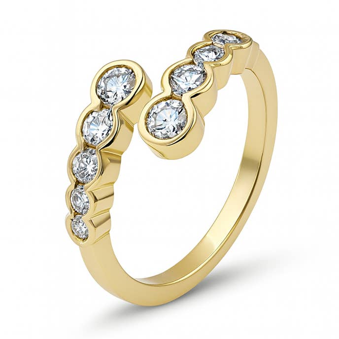 Gold Plated Open Ring with Cubic Zirconia – Adjustable Band for wholesale by Sedy Jewelry