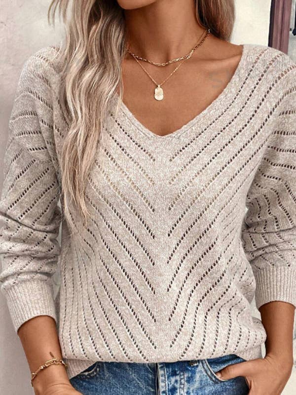 Lily Clothing - Wholesale Knit Sweater - Women's - HOLLOW-OUT LOOSE CASUAL LONG-SLEEVED PULLOVER SWEATER