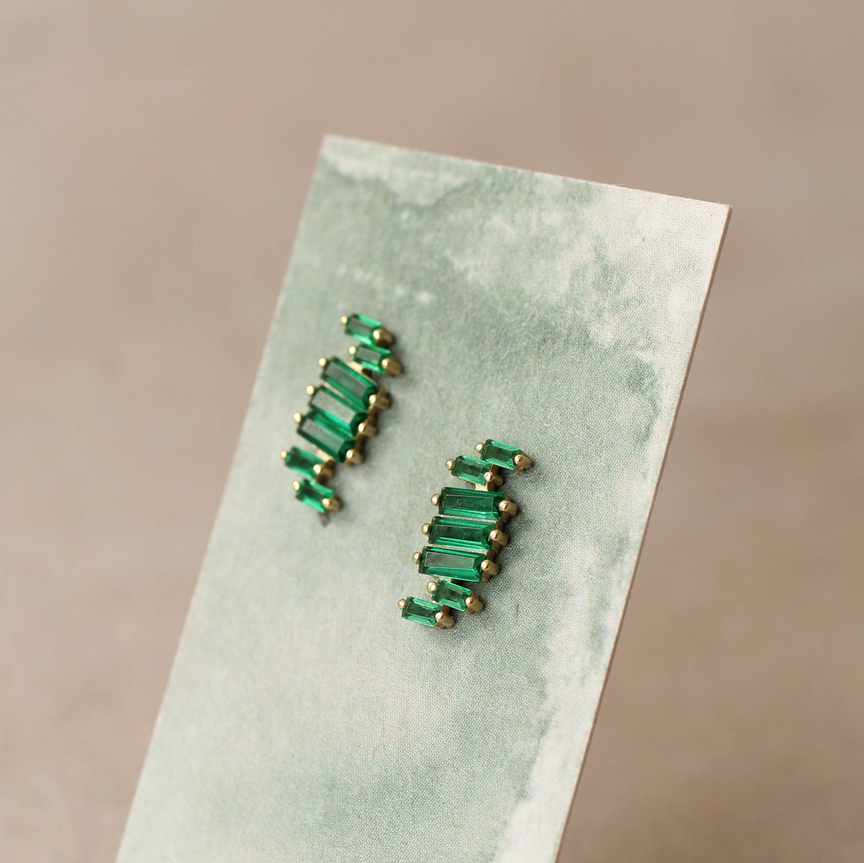 Silk Purse, Sow's Ear โ wholesale Stud/post earrings โ Emerald Green Ladder Baguette Stud Earrings