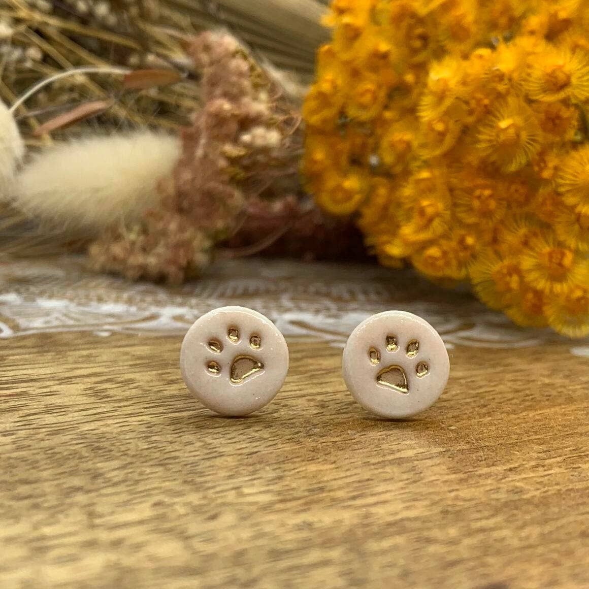 Wolf and Clay Pty Ltd - Wholesale Stud/Post Earrings - Paw print in Gold - Porcelain Stud Earrings6