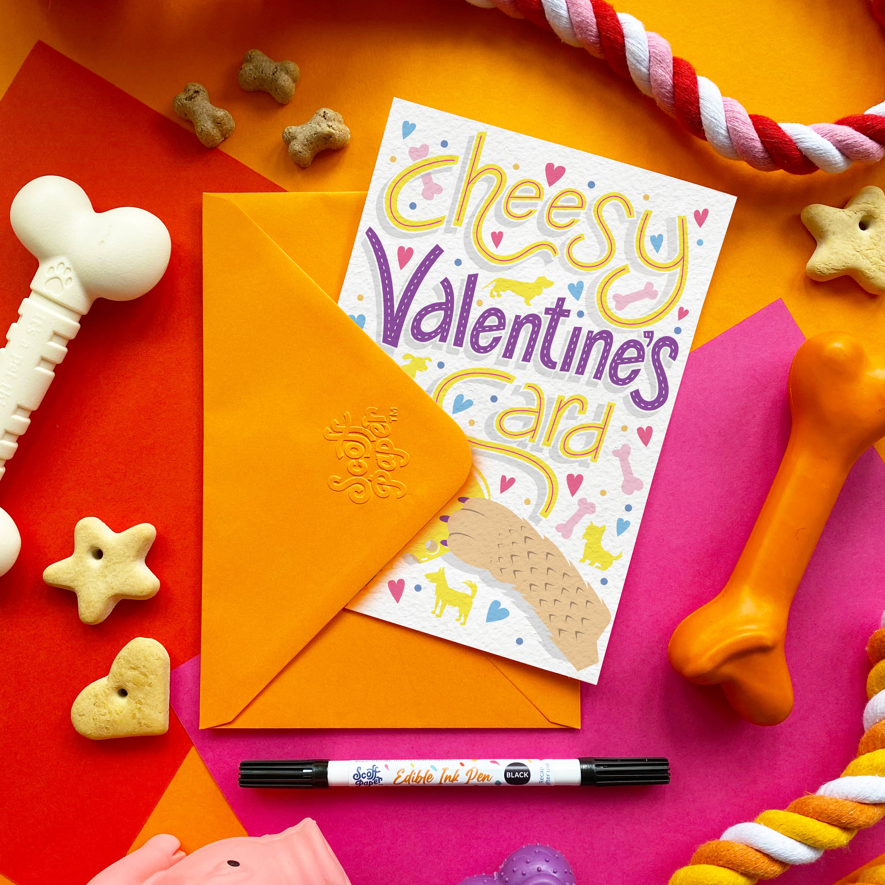 Scoff Paper – wholesale Pet treats – Dog – 💘 Cheesy Valentines – Edible Dog Card1