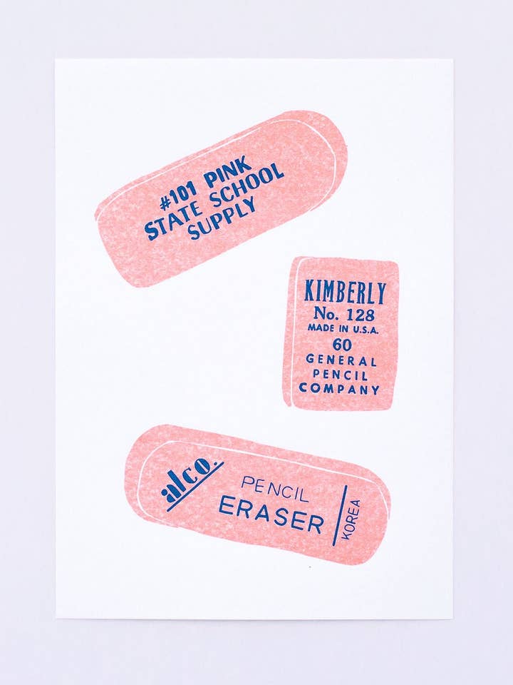 Three Erasers mini Risograph for wholesale by Lisa Congdon Art & Illustration