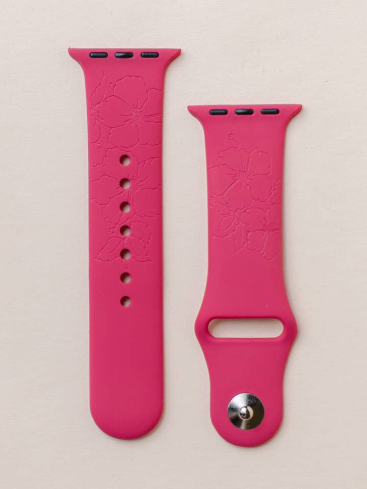 Engraved Silicone Apple Watchband Hibiscus Design for wholesale by Fox and Fiddle Designs