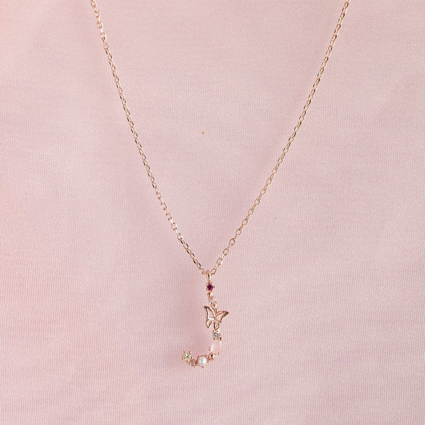 Girls Crew – wholesale Pendant/charm necklace – Flutterfly Stone Initial Necklace14