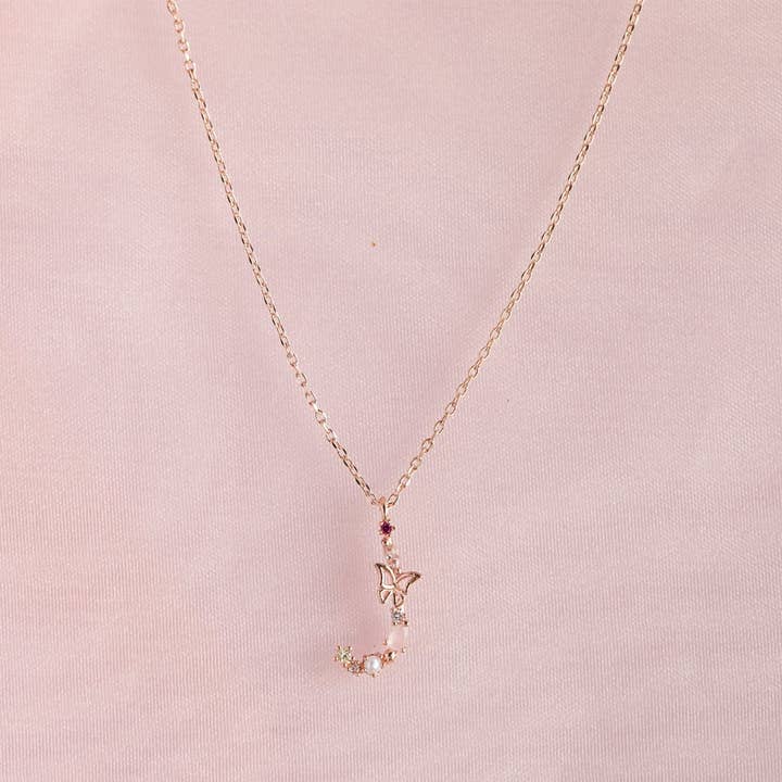 Girls Crew – wholesale Pendant/charm necklace – Flutterfly Stone Initial Necklace14