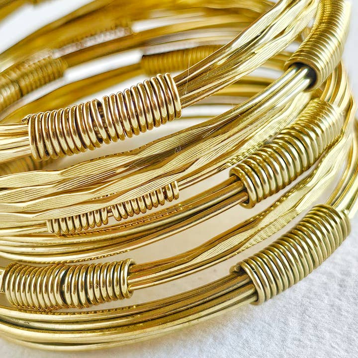 Bisjoux - Wholesale Bangle Bracelet - Brass twisted wire wrapped layered coil bangle bracelet7