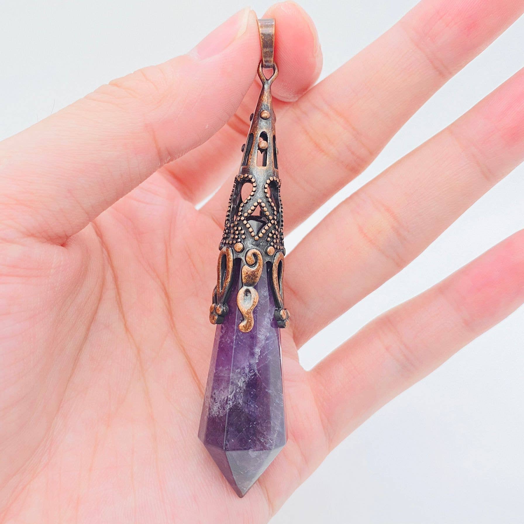 Mio Queena - Wholesale Spiritual Stone/Crystal - 12 Sided Shape Natural Stone Crystal  Chakra Pendulum - CS11