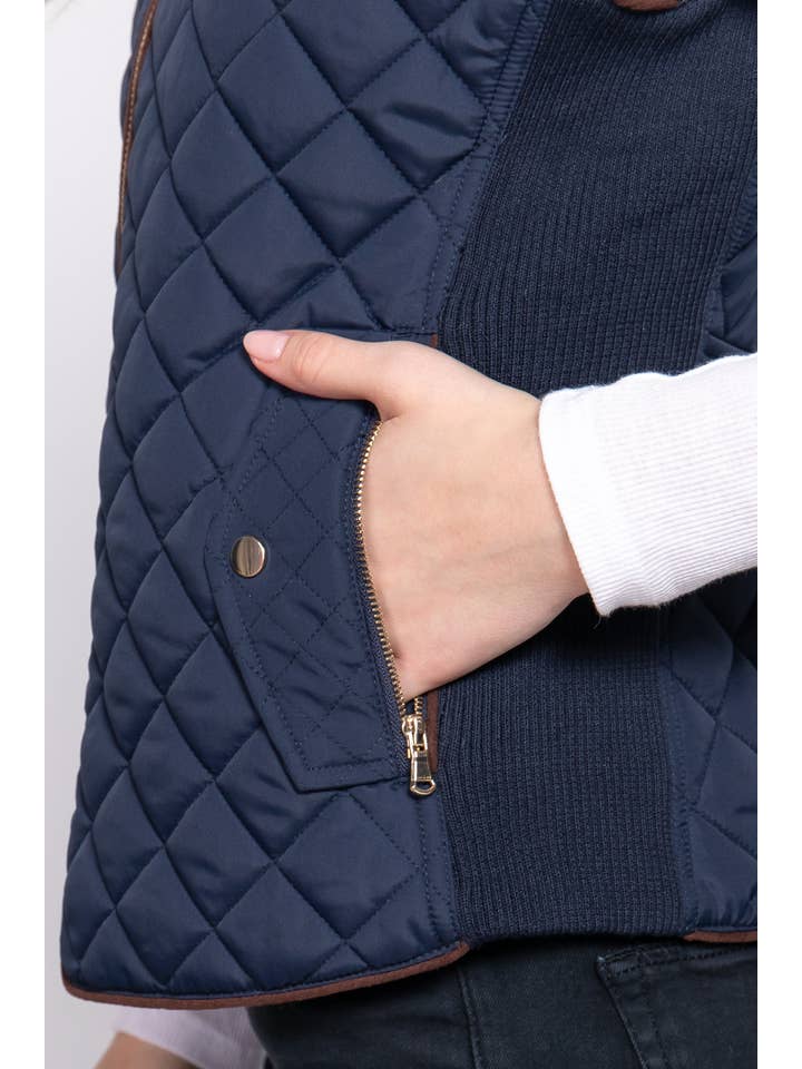 Active Basic | Active USA - Wholesale Outerwear Vest - Women's - Suede Piping Quilted Padding Vest