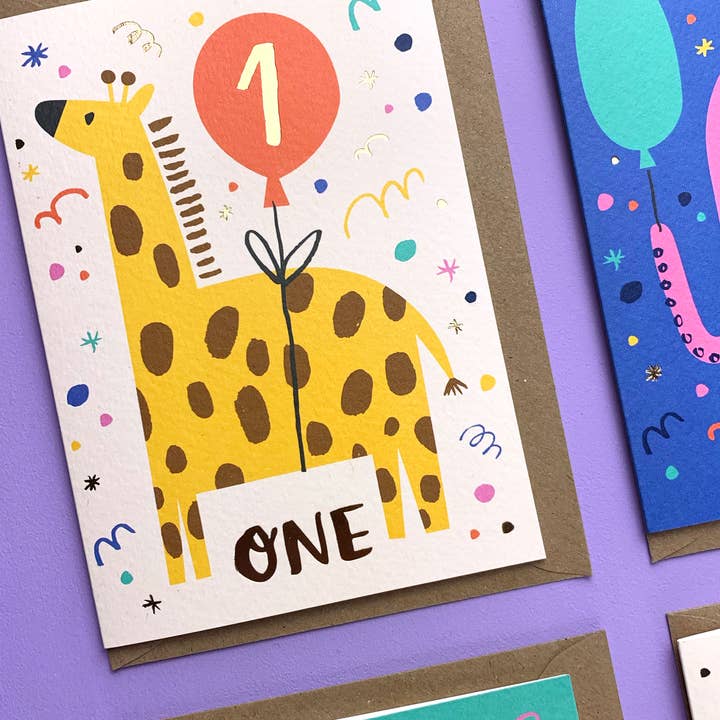 Rumble Cards – Engroshandel Fødselsdagskort – Fødselsdagskort til 1-årig med girafmotiv - børnevenligt design2