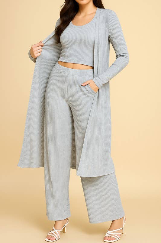 MIO WHOLESALE - Wholesale Top & Pant Set (NOT Loungewear) - Women's - HK3PCS-SET CRINKLE CARDIGAN 3-PIECE SET4