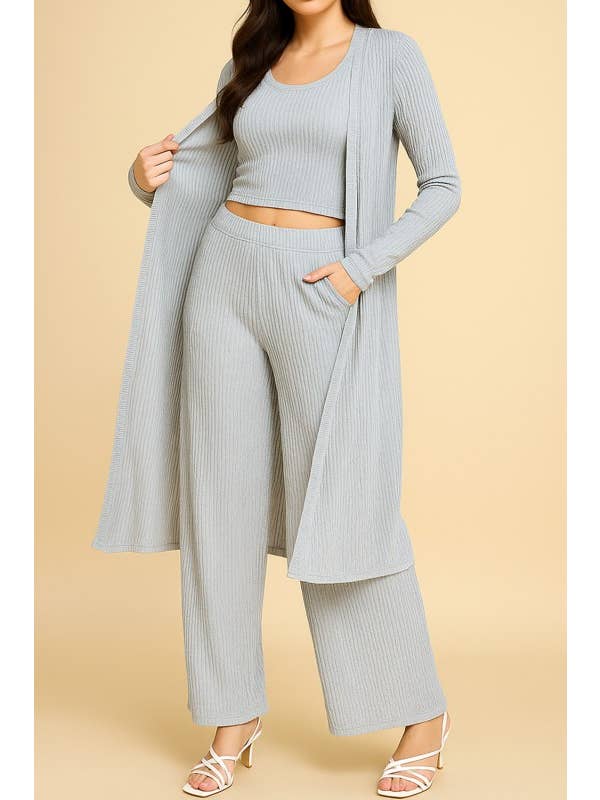 MIO WHOLESALE - Wholesale Top & Pant Set (NOT Loungewear) - Women's - HK3PCS-SET CRINKLE CARDIGAN 3-PIECE SET4